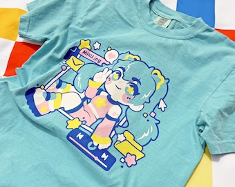 Miku.jpg Shirt | 100% Cotton Comfort Colors Teal Blue Tshirt | Screen Printed Design