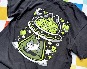Extra Purrestrial Cat Abduction Shirt | 100% Cotton Comfort Colors Black Tshirt | Screen Printed Design