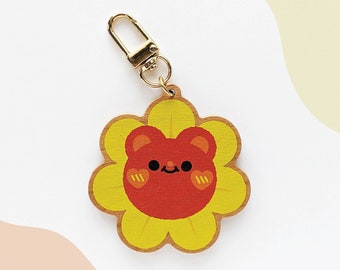 Flower Bear Wood Charm