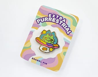 Extra Purrrestrial Pin | Gold Plated Metal Hard Enamel + Glitter Accents