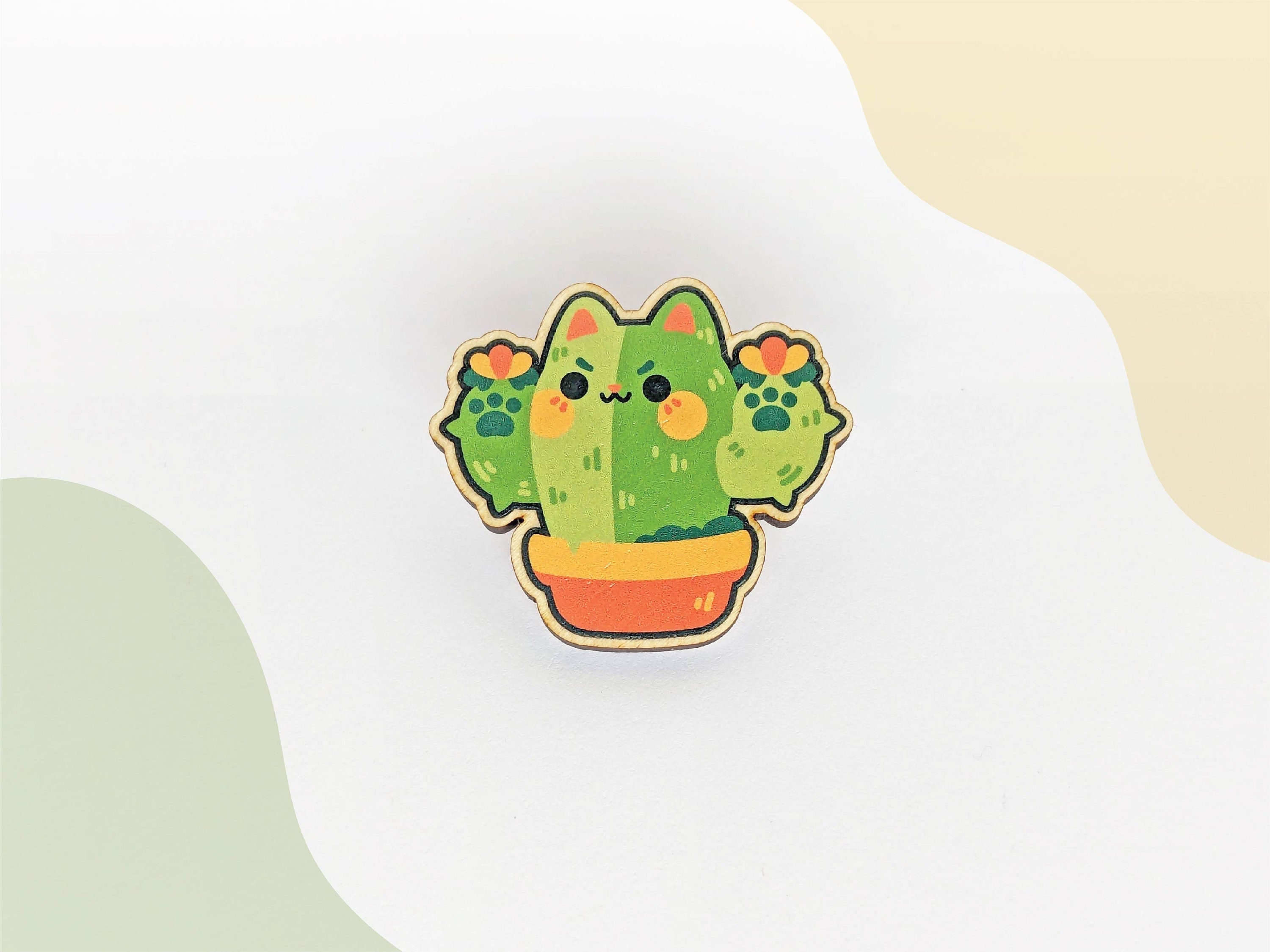 Cat Cactus Wood Pin *DISCONTINUED*