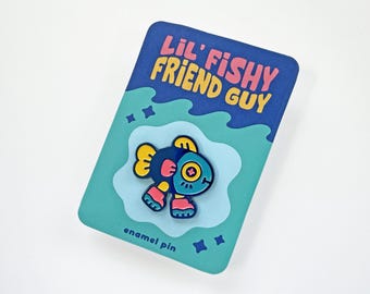 Lil Fishy Friend Guy Pin | Blue Anodized Metal Soft Enamel