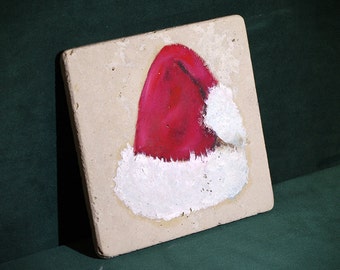 Santa's Hat - Hand Painted, Oil on Tile