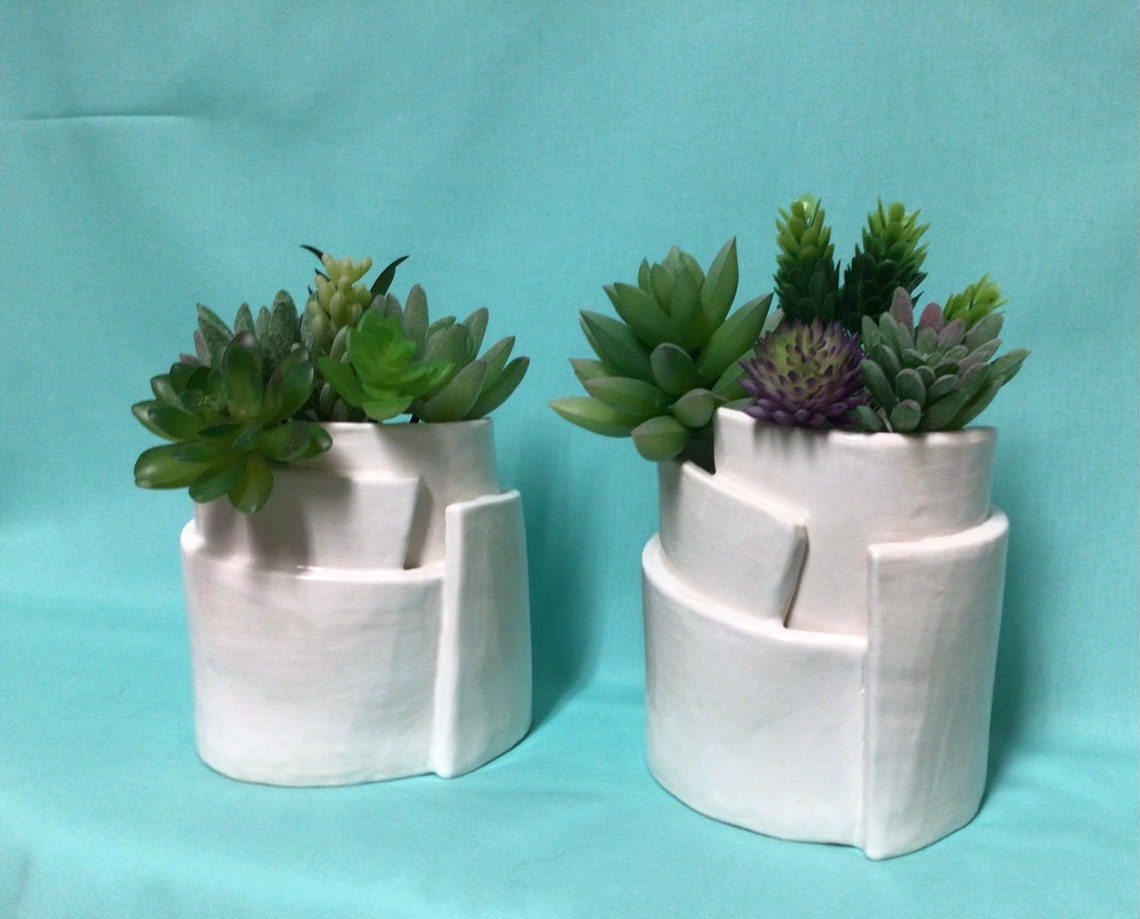 White Succulent Vase 1 Etsy