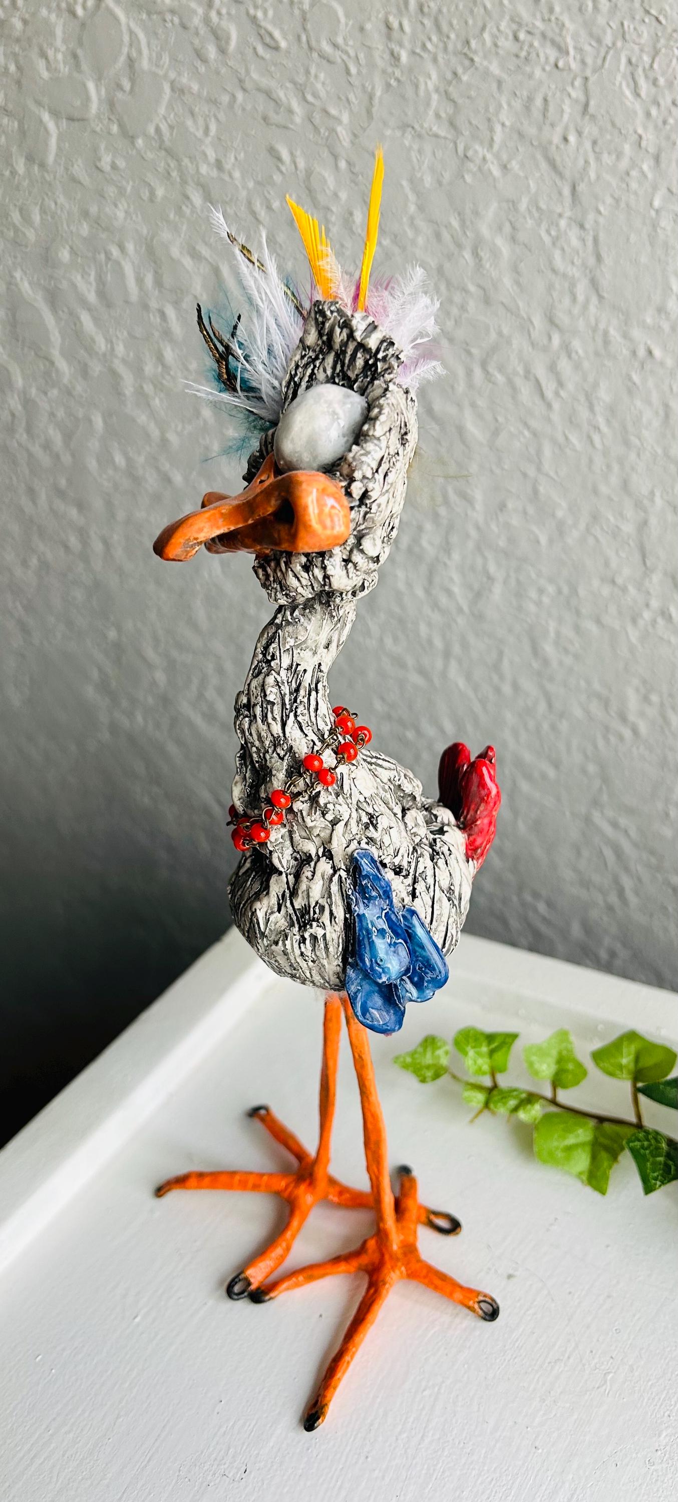 Ceramic Whimsical Handmade Bird Sculpture With Real Feathers - Etsy