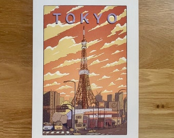 Tokyo A4 A3 Print, Travel poster, Unframed