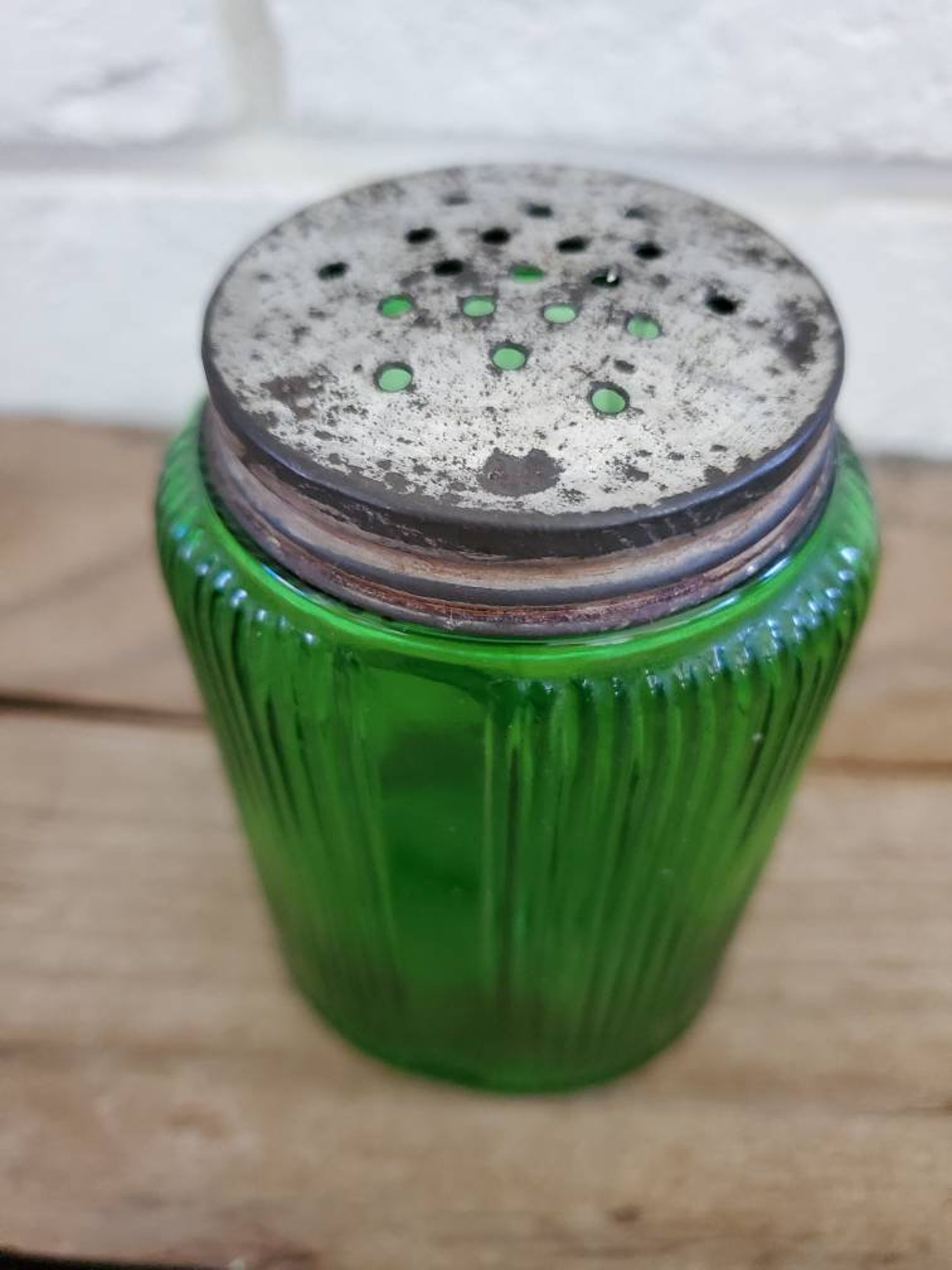 Owens Illinois Green Ribbed Glass Sugar Shaker Jar 1930s Etsy