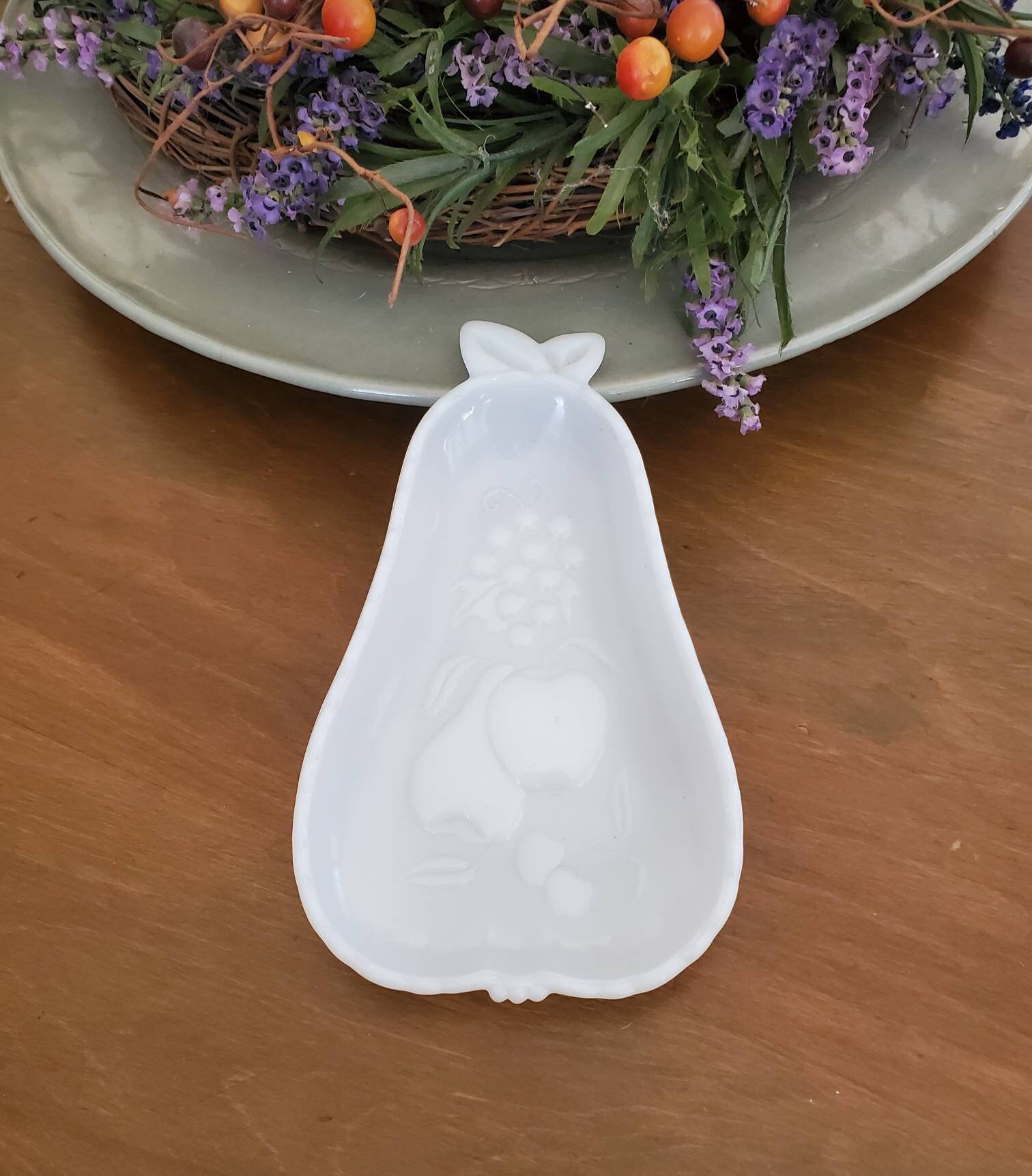 Vintage White Milk Glass Fruit Plate Pear Shape Dish Candy Etsy