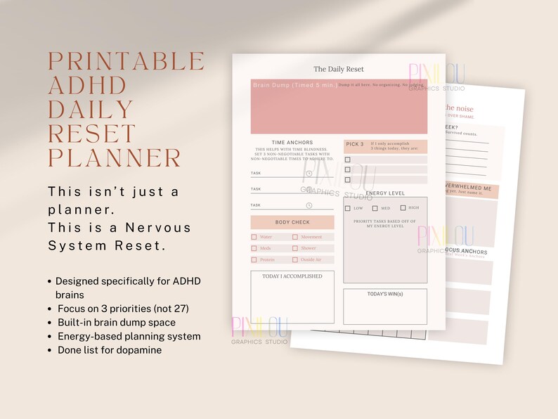 ADHD Daily Reset Planner Printable PDF | Executive Dysfunction ...
