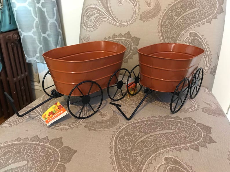 Pair of fall Halloween wagons orange wagons harvest centerpiece. fall decorations