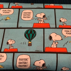 New Peanuts fabric, Sold by the half yard, if you buy two or more I&#39;ll send the fabric in one piece. comic strip New blue and red. Snoopy