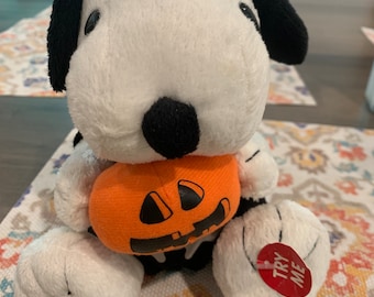 Peanuts plush, plush, snoopy plush, dog plush. Snoopy with Halloween costume. About 8” tall.
