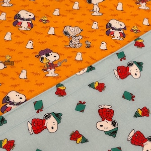 New reversible quilted handmade table runner, Christmas/ Halloween, Charlie Brown. Peanuts gang. Snoopy