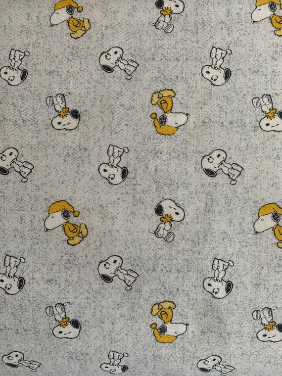 New Snoopy and Woodstock Pjs Fabric. White, Gray and Yellow Cotton Fabric. Snoopy  Pajamas, Peanuts, Sold by the Half Yard 