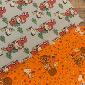 NEW Handmade REVERSIBLE quilted table runner. Snoopy Christmas decorations/Fall fabric, peanuts decorations, retired fabric~