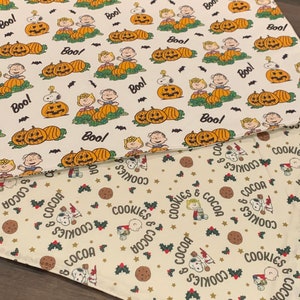 New reversible quilted handmade table runner, Christmas/ Halloween, Charlie Brown. Peanuts gang. Snoopy