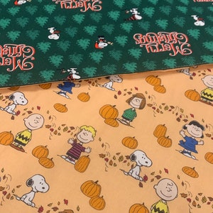 NEW Handmade REVERSIBLE quilted table runner. Snoopy Christmas decorations/fall fabric, peanuts decorations New fabric. New fabric, pumpkins
