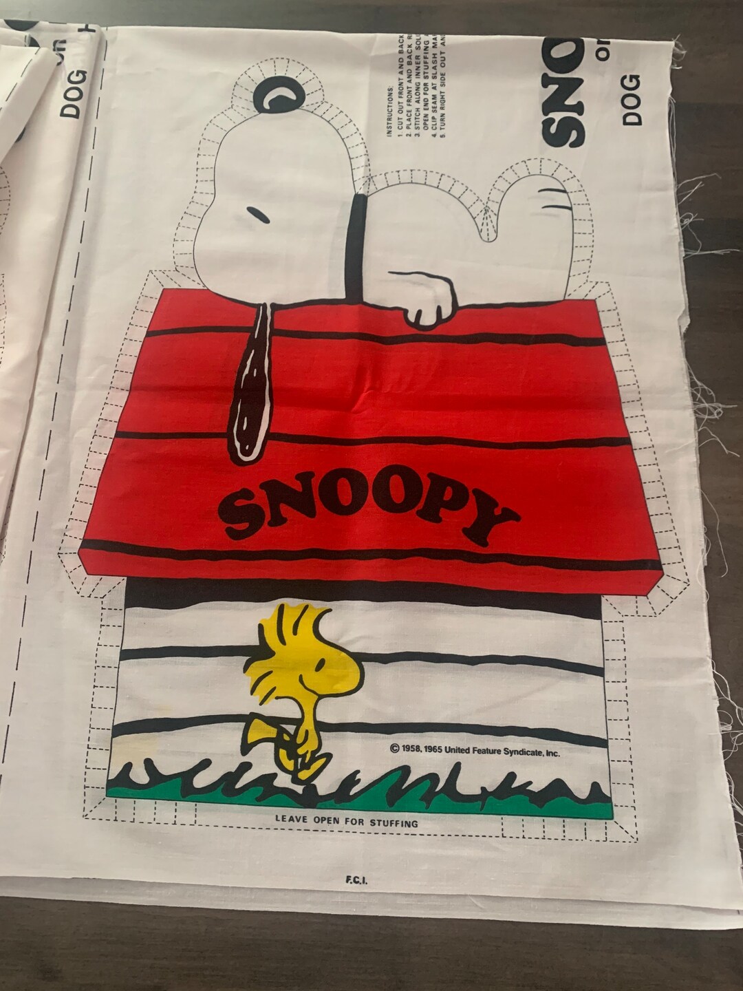 1958 Snoopy and Woodstock Fabric Panel. Plush/ Pillow. Peanuts/ Snoopy ...
