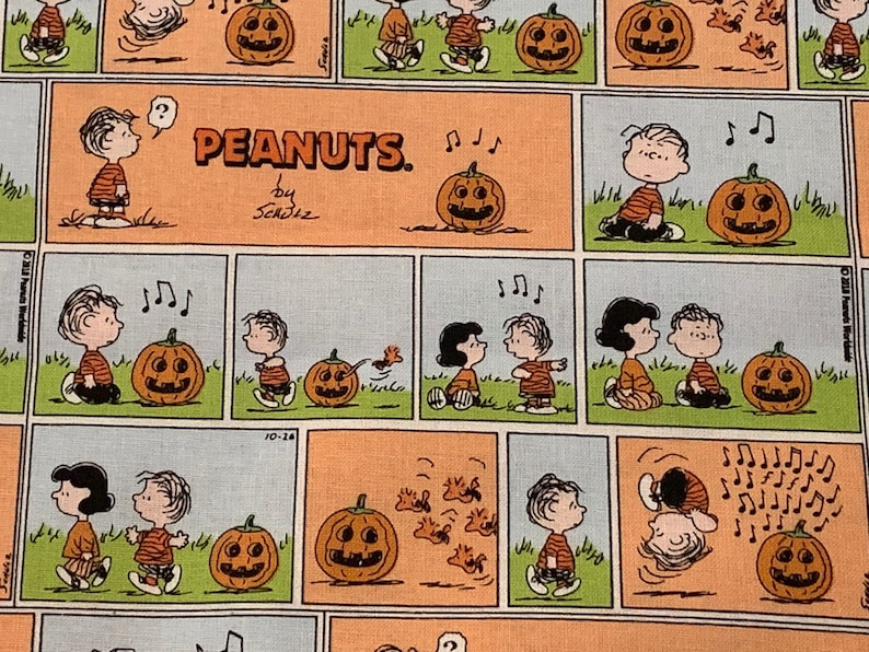 Linus and Lucy fabric. Great pumpkin. Comics. Sold by the half Etsy