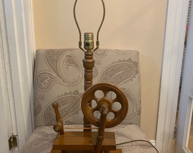 Vintage Wooden Spinning Wheel Lamp. Beautiful Vintage Electric Lamp. Etsy