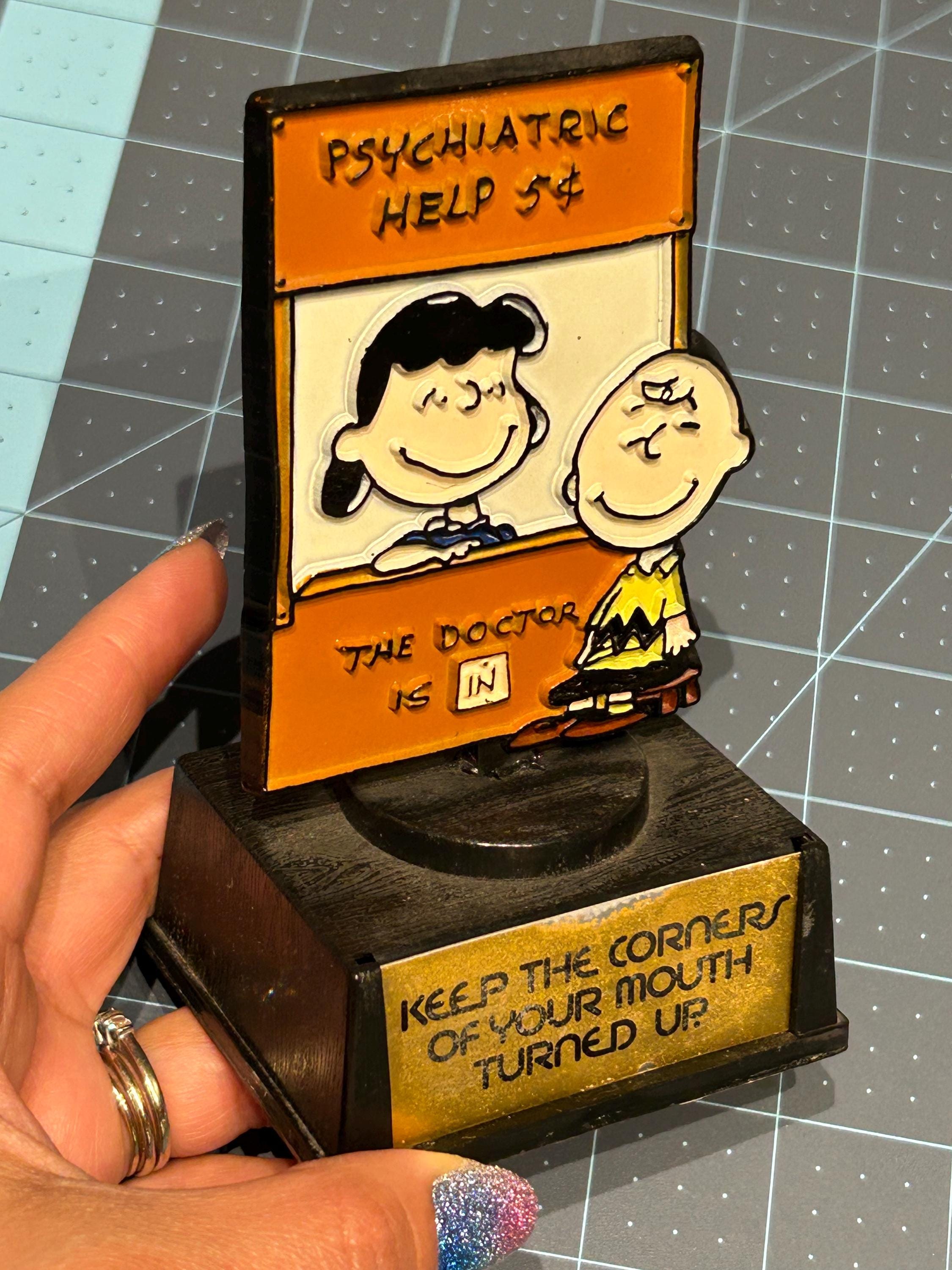 Vintage Snoopy Aviva Trophy: Psychiatric Help 5 Cents. Keep the