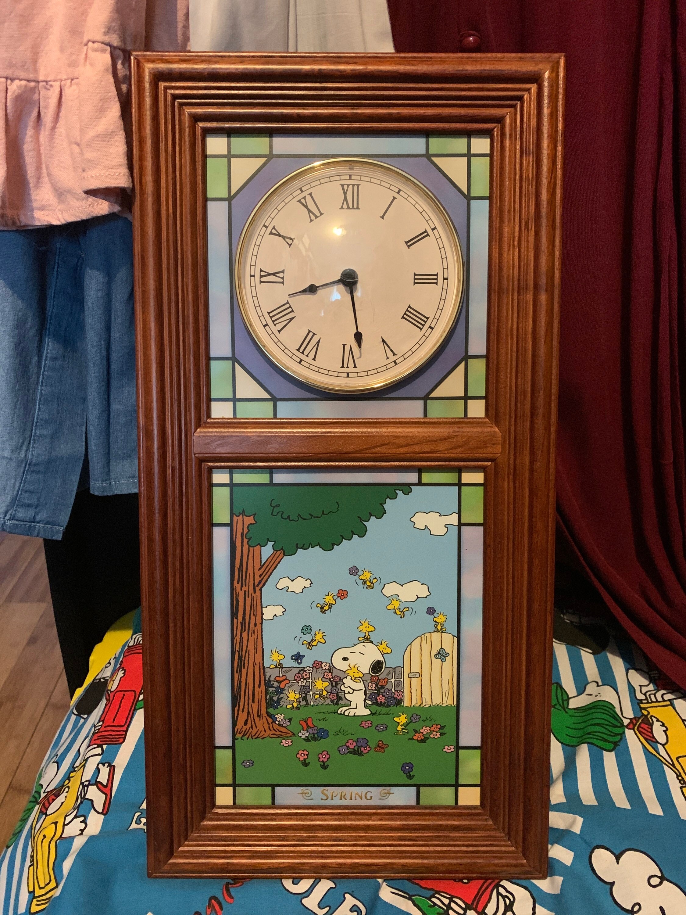 Snoopy Collectable Rare Peanuts Stained Glass 4 Seasons Clock Etsy