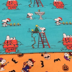 New reversible quilted handmade table runner, Christmas/ Halloween, Charlie Brown. Peanuts gang. Snoopy