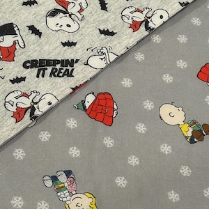 New reversible quilted handmade table runner, Christmas/ Halloween, Charlie Brown. Peanuts gang. Snoopy