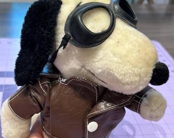 Vintage 1968 Snoopy Stuffed Animal Plush Hat Pilot Jacket Red