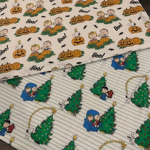 New reversible quilted handmade table runner, Christmas/ Halloween, Charlie Brown. Peanuts gang. Snoopy