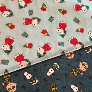 New reversible quilted handmade table runner, Christmas/ Halloween, Charlie Brown. Peanuts gang. Snoopy