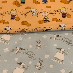 NEW Handmade REVERSIBLE quilted table runner. Snoopy Christmas decorations/Fall fabric, peanuts decorations, retired fabric~