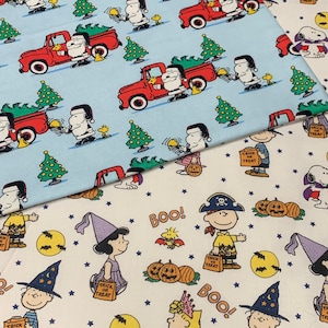 New reversible quilted handmade table runner, Christmas/ Halloween, Charlie Brown. Peanuts gang. Snoopy
