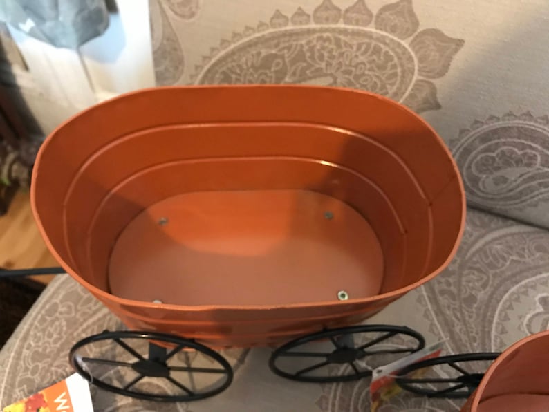 Pair of fall Halloween wagons orange wagons harvest centerpiece. fall decorations