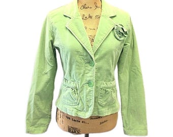 Vintage Tulle Mint Green Cropped Blazer Jacket sz L Rosette Spring Cottagecore