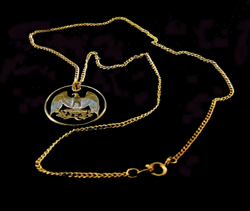 Coin Jewellery United States USA Handmade America Golden Eagle Cut Coin Pendant Necklace Gold and Silver Plated Qarter 25 cents
