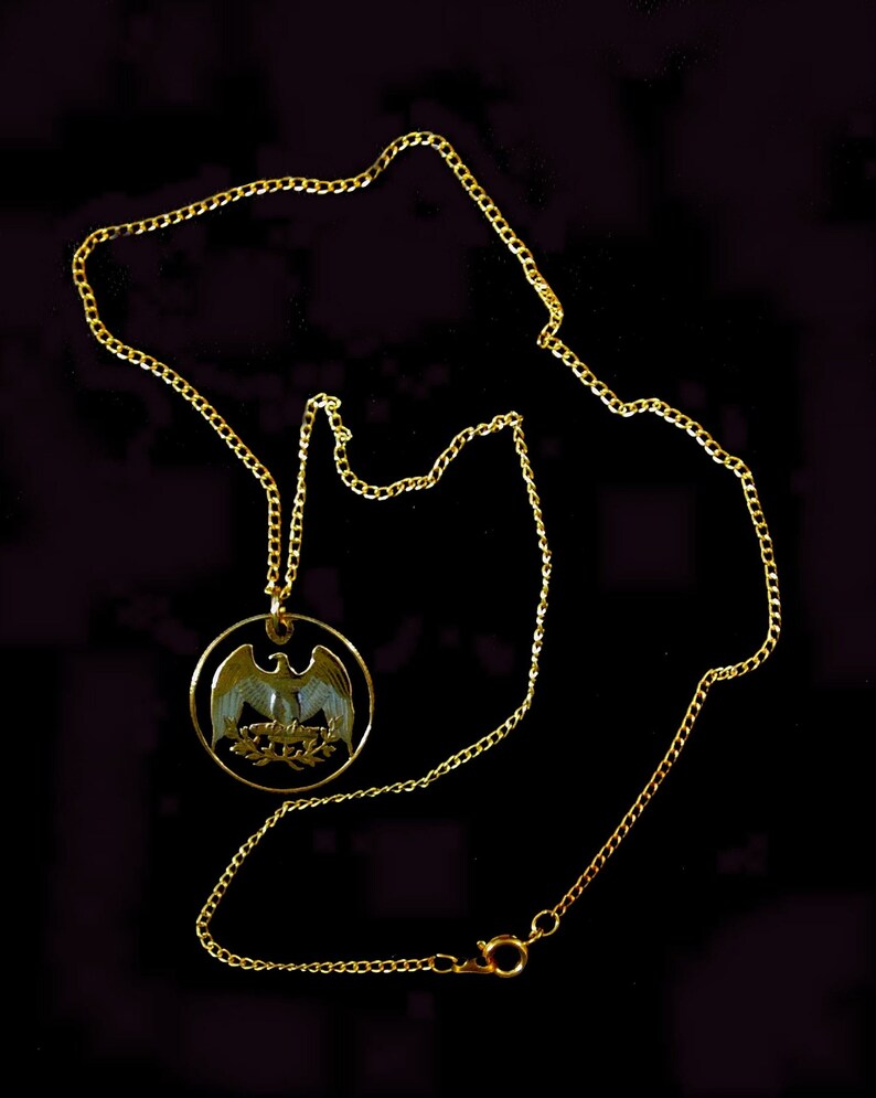 Coin Jewellery United States USA Handmade America Golden Eagle Cut Coin Pendant Necklace Gold and Silver Plated Qarter 25 cents