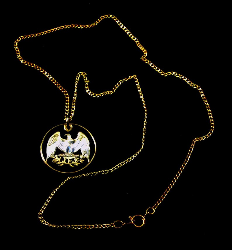 Coin Jewellery United States USA Handmade America Golden Eagle Cut Coin Pendant Necklace Gold and Silver Plated Qarter 25 cents