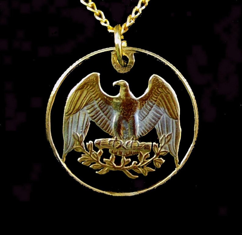 Coin Jewellery United States USA Handmade America Golden Eagle Cut Coin Pendant Necklace Gold and Silver Plated Qarter 25 cents