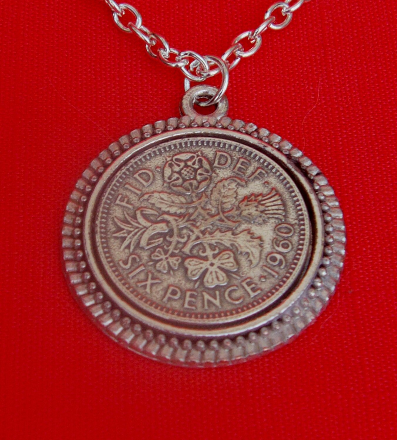 60th Geburtstag 1965 Lucky Sixpence Gewölbt Anhänger Jubiläum 1953-1967 18in Ch