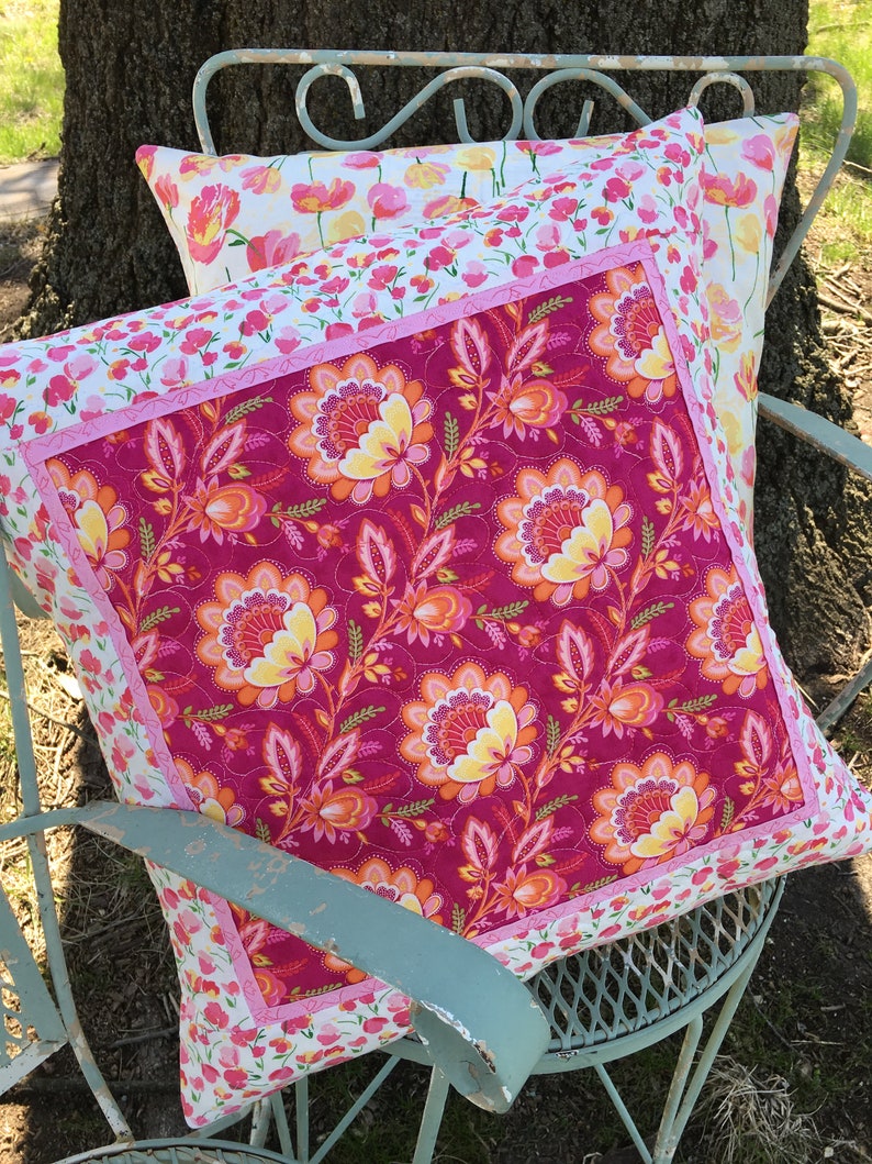 Pink Floral Toss Pillow Quilted Pillow Covers Pink White Etsy