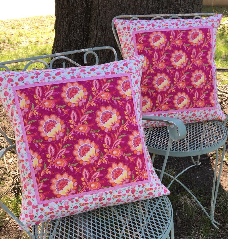 Pink Floral Toss Pillow Quilted Pillow Covers Pink White Etsy