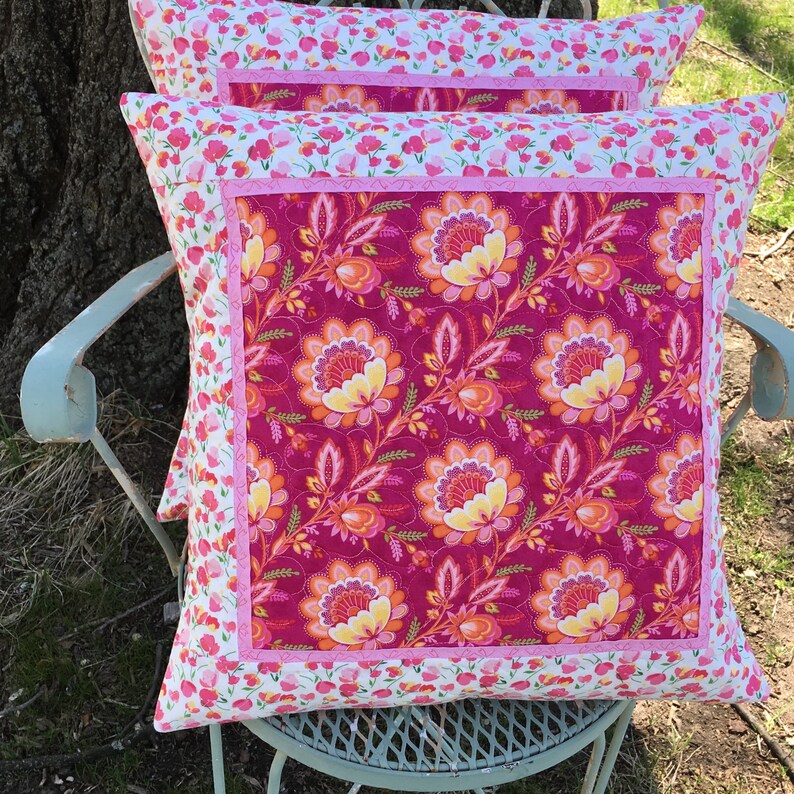 Pink Floral Toss Pillow Quilted Pillow Covers Pink White Etsy