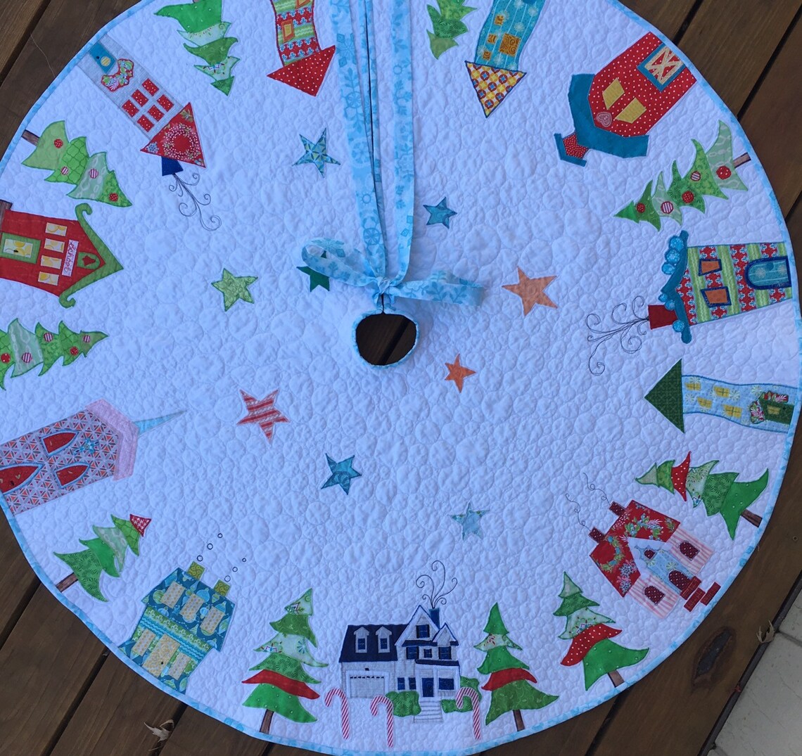 Custom Christmas Tree Skirt Whimsical Houses Tree Skirt Etsy Canada