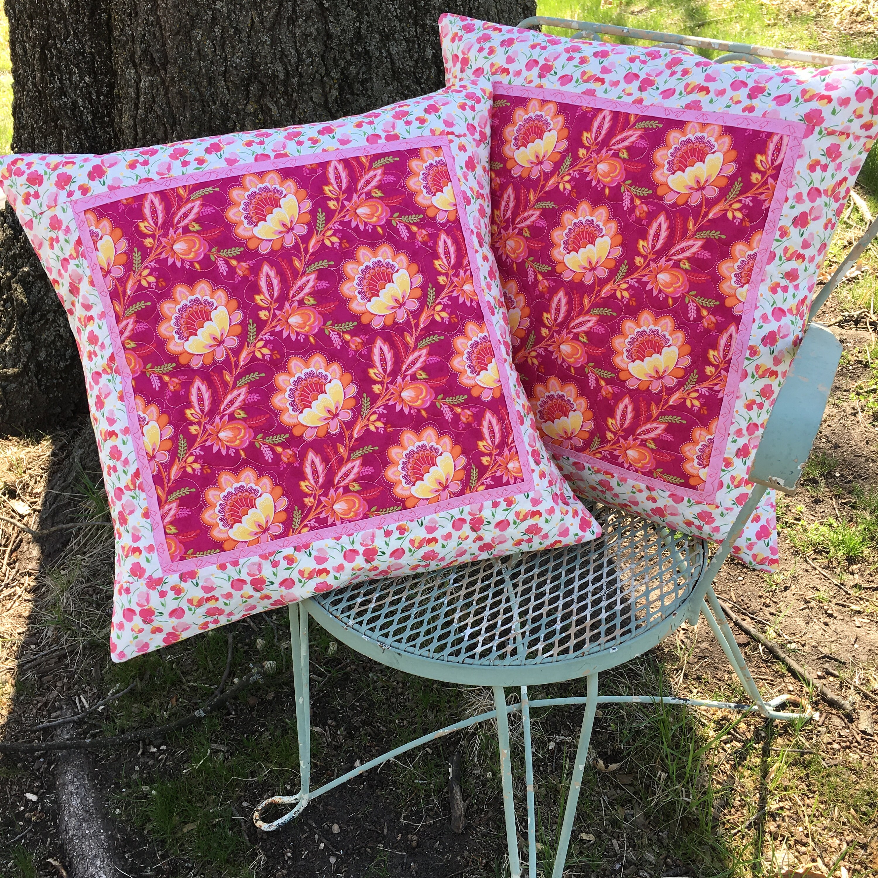 Pink Floral Toss Pillow Quilted Pillow Covers Pink White Etsy
