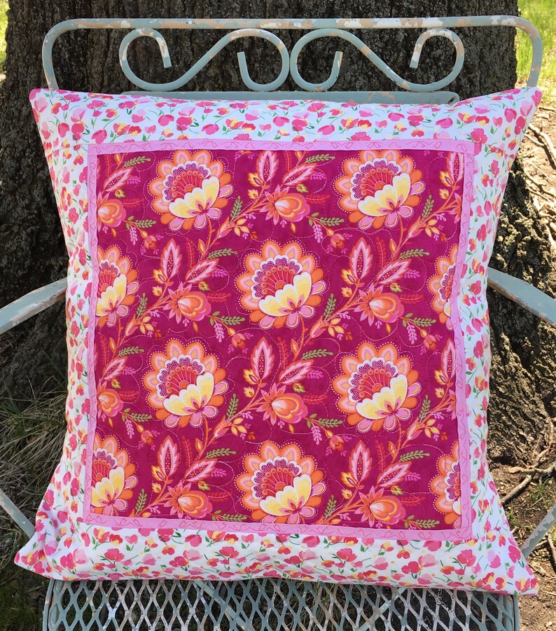 Pink Floral Toss Pillow Quilted Pillow Covers Pink White Etsy