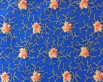 Maple Leaf quilt fabric in blue tan red, Vintage fabric from 1990’s, 1 yard cut, destash fabrics, Peter Pan Fabrics, Inc, 100% cotton fabric