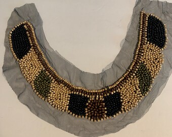 NK222 Colorful Wood Beaded Net Tulle Applique Collar Neckline for Ethnic Dress NK222 Colorful Wood Beaded Net Tulle Applique Collar Neckline for Ethnic Dress
