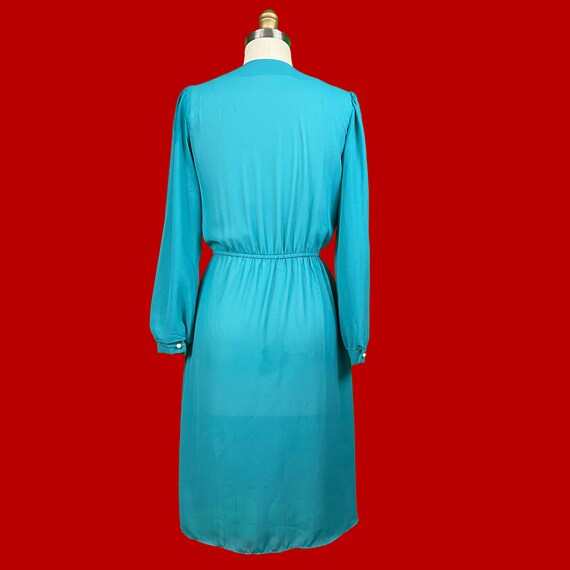 70’s Sheer Teal Pleated Bodice Dress - image 5