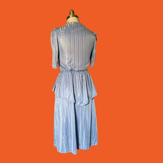 80's Metallic Stripe Periwinkle Peplum Party Dress - image 6